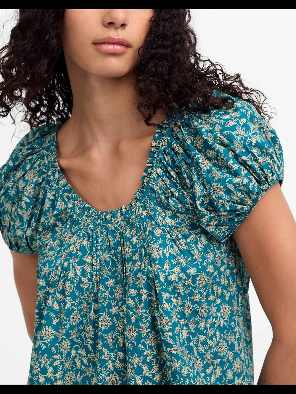 Madewell Scoopneck Puff-Sleeve Top in Floral Size 10 (Large)